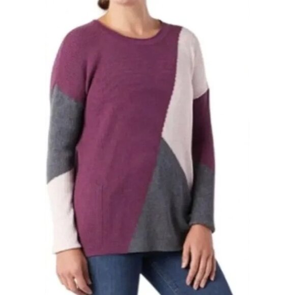 Smartwool Women's Sangria Colorblock Ribbed Merino Wool Crewneck Sweater Sz S - Picture 10 of 11